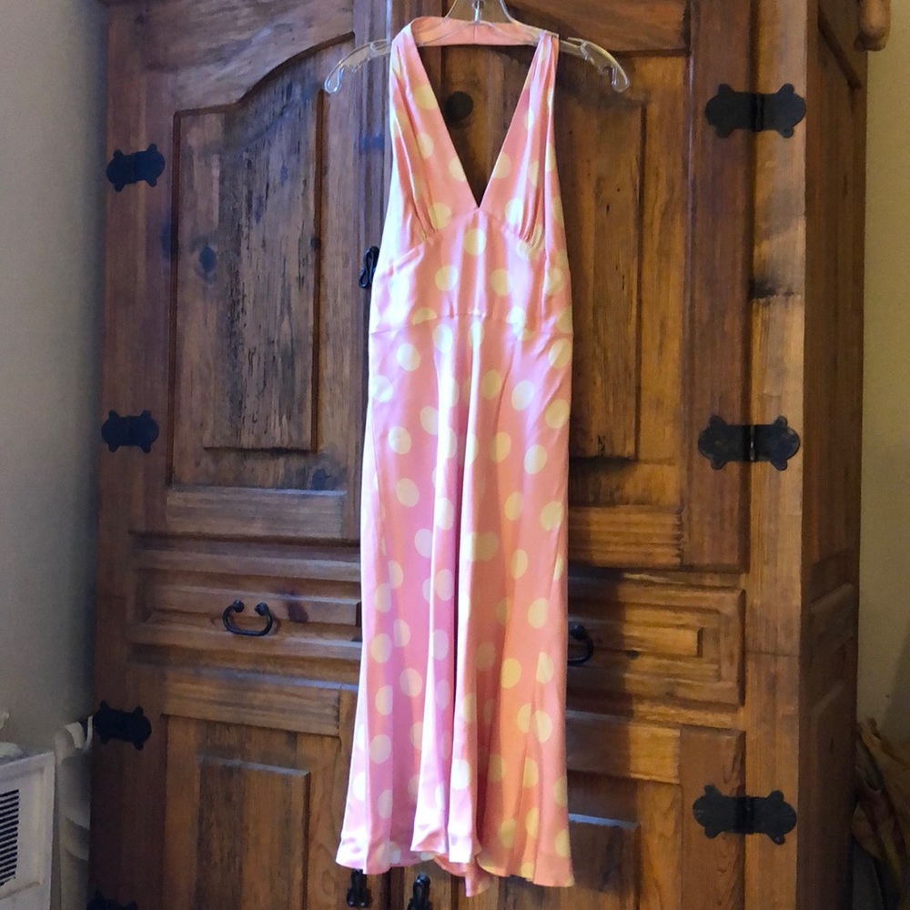 Pink & white polka dot halter dress